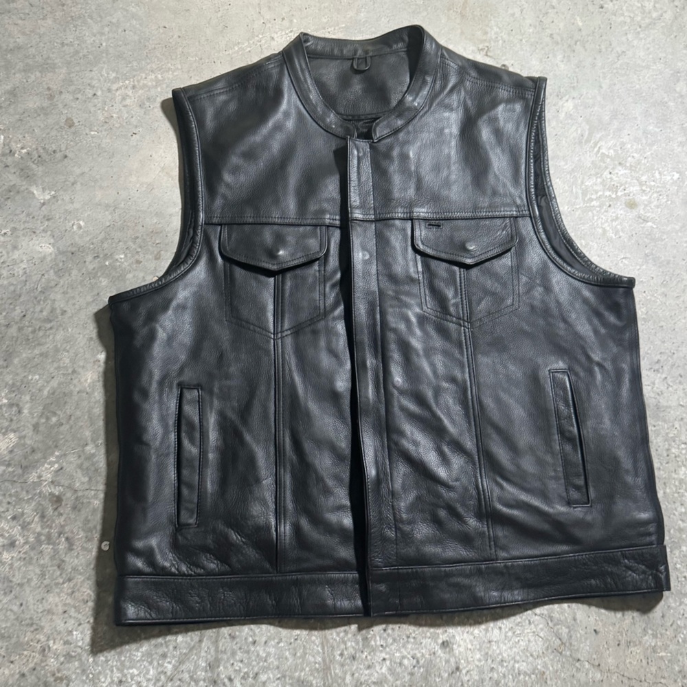 Unik Men’s Black Leather Zip Up Vest Size 3XL Classic Retro Motor‎ Biker Travel
